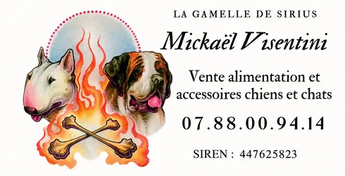 Logo Éducation et Pension canine. Alimentation, friandises et accessoires pour chiens et chats. La Patte et la Gamelle de Sirius